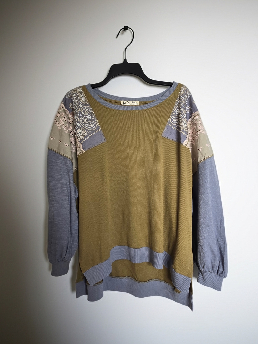 We The Free Olive & Gray Mixed-Media Pullover Sweatshirt Size M